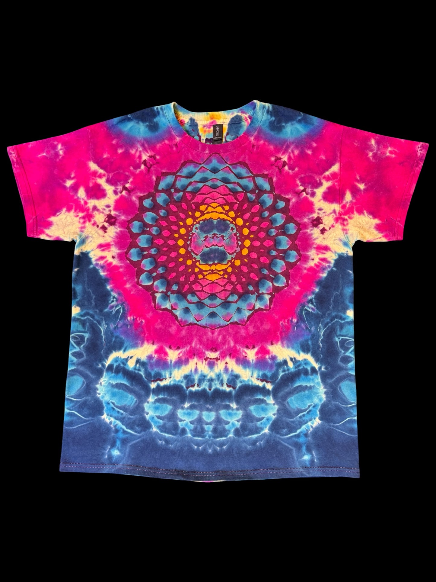 L - burgundy reverse dyed mandala cosmic roll combo tee