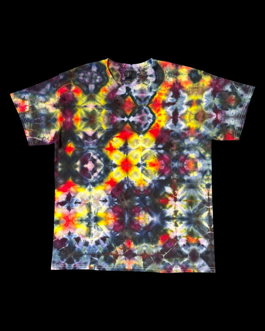 L - ice dyed fiery glitchy glitch tee