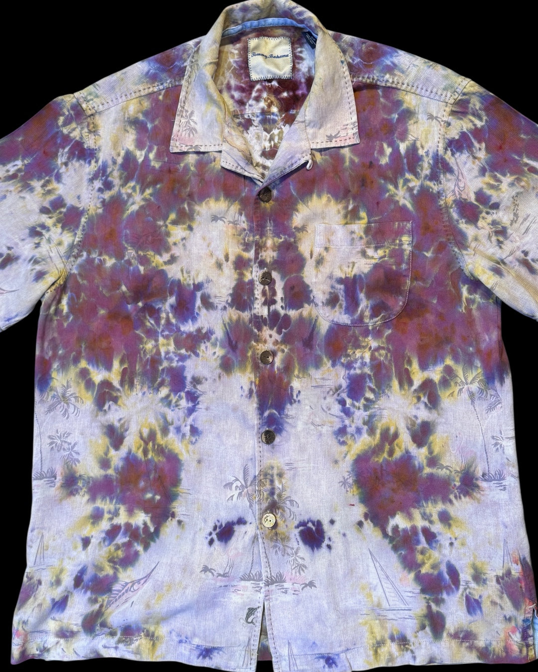 S - upcycled ice dyed silk hawaiian camp shirt