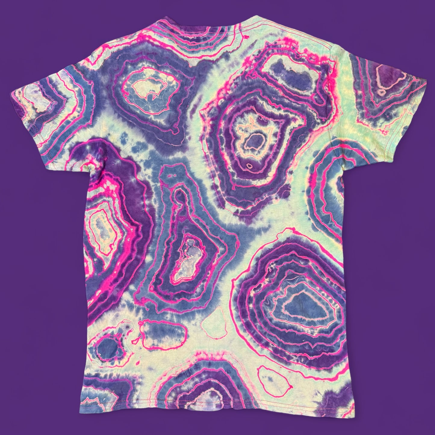 S - pink reverse dyed geode style tee