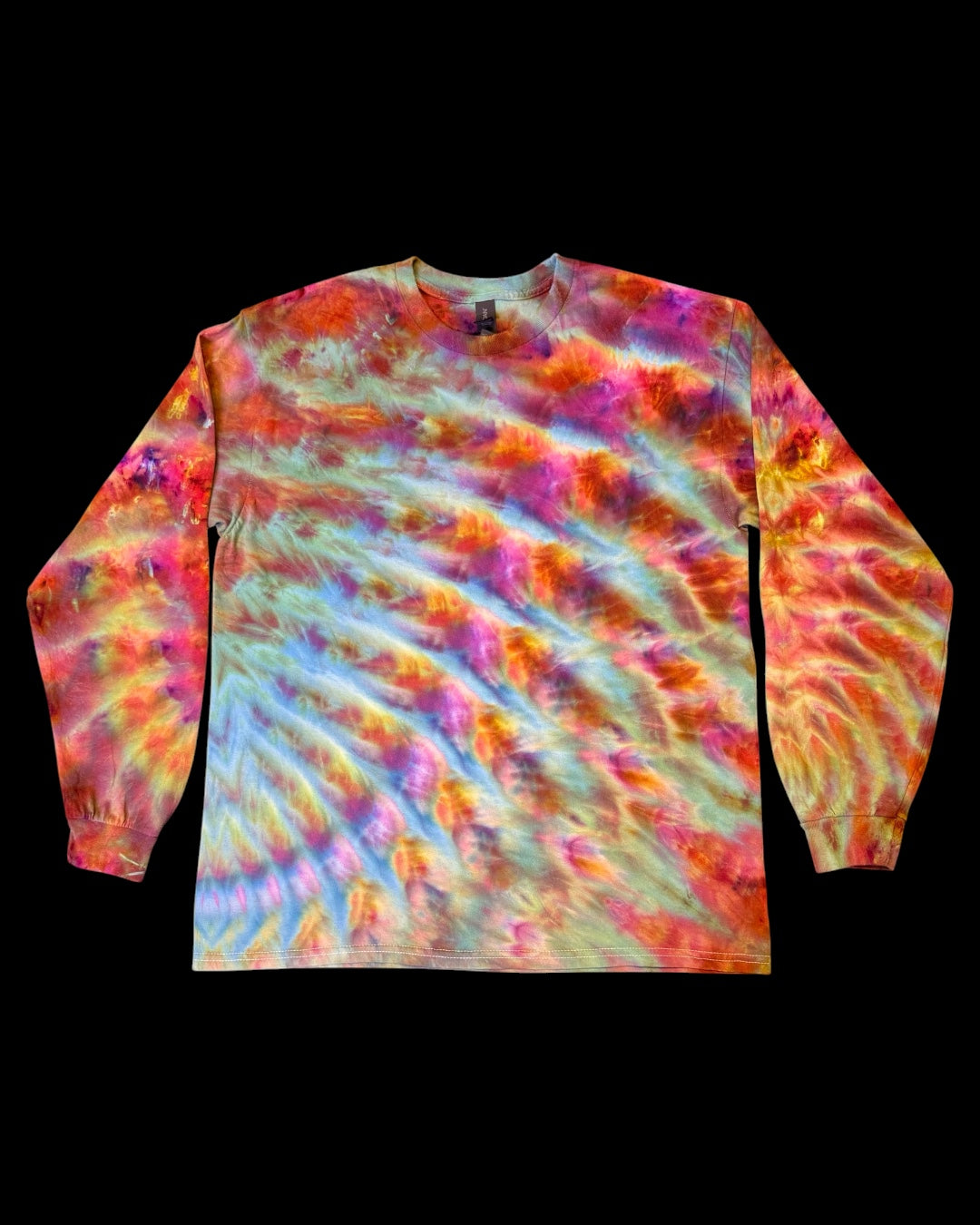 L - ice dyed phoenix flame and aster cosmic roll long sleeve tee
