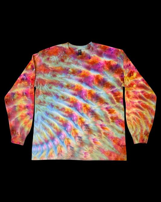 L - ice dyed phoenix flame and aster cosmic roll long sleeve tee