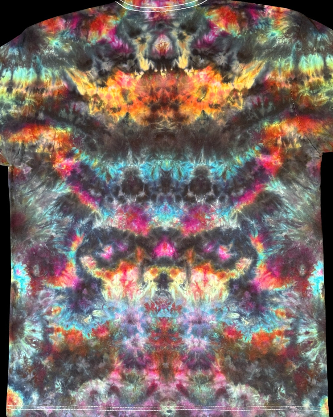 XL - ice dyed dark rainbow mirrored cosmic roll trip style combo tee