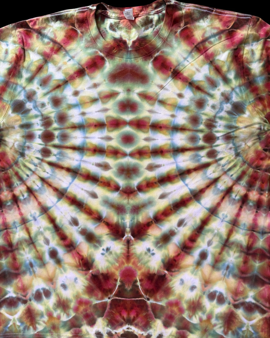 XL - ice dyed blue gray phoenix flame mirrored fan fold long sleeve tee