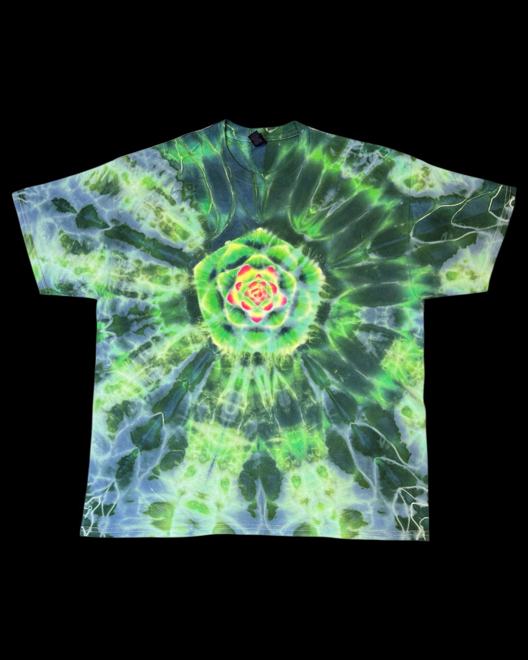 XL - UV reactive phthalo green pentagram mandala tee