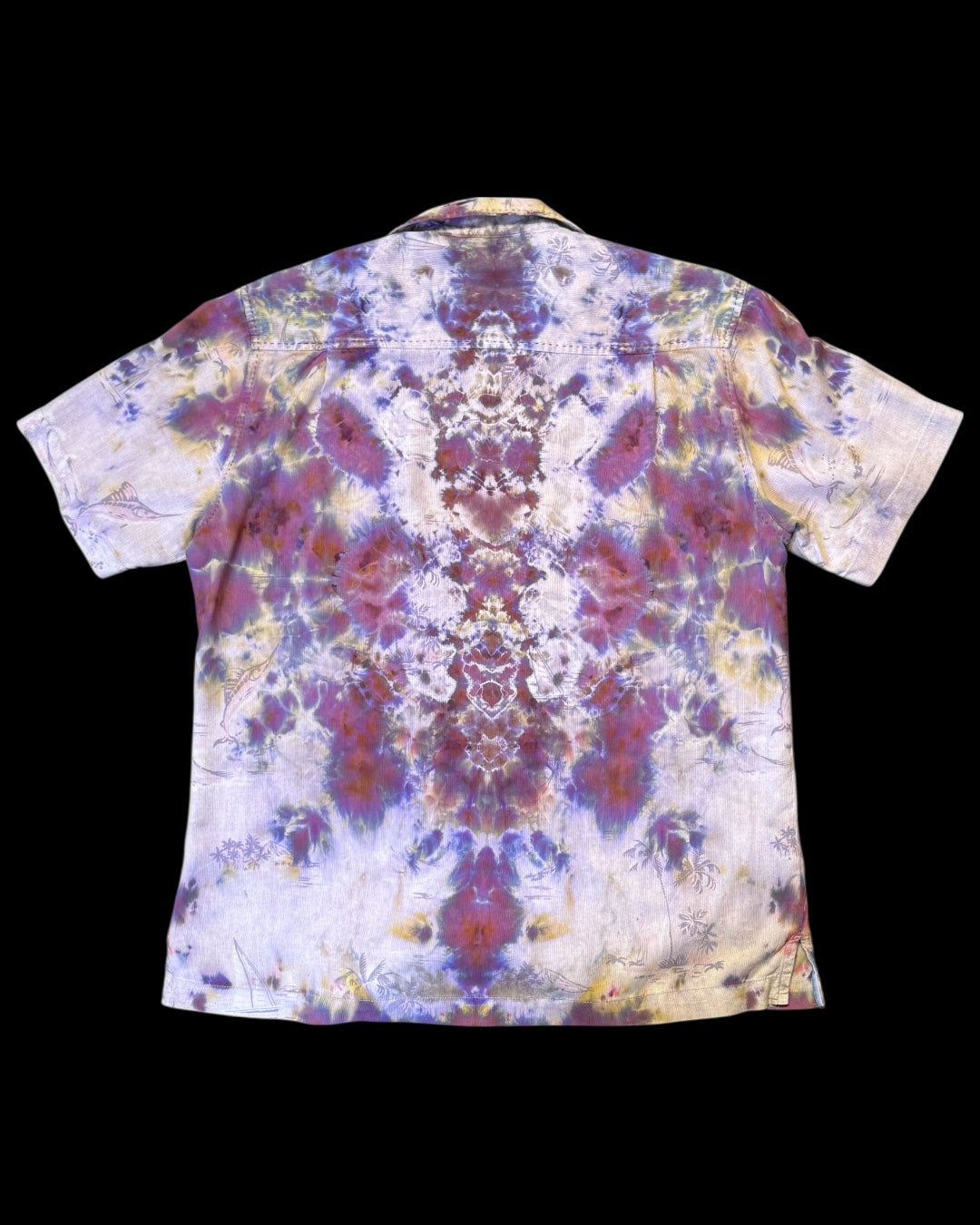 S - upcycled ice dyed silk hawaiian camp shirt