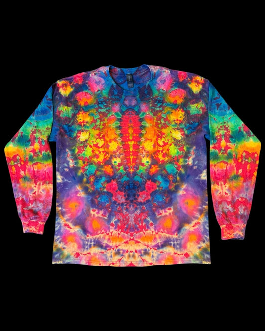 L - red reverse dyed rainbow kenney style long sleeve tee