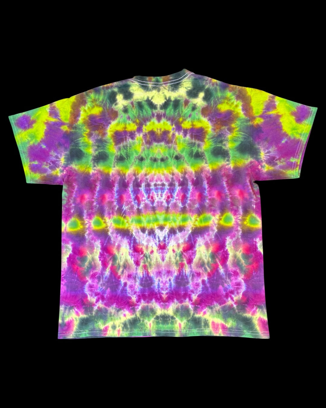 L - liquid dyed lime and black cherry mandala cosmic egg combo tee