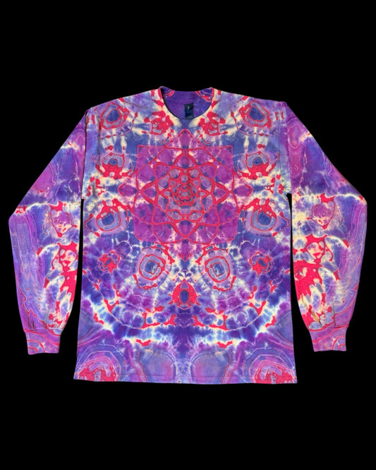 M - red reverse dyed mandala long sleeve tee