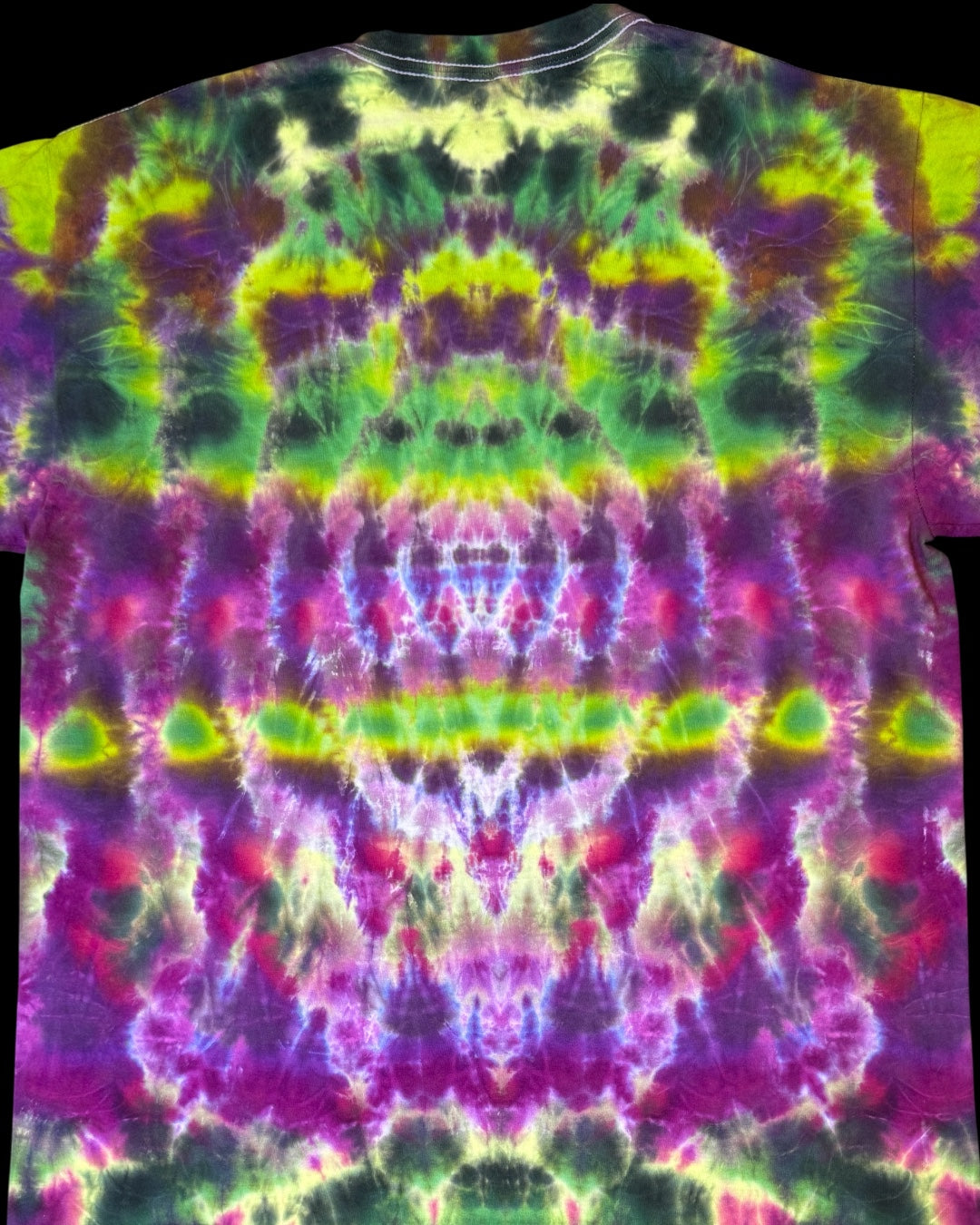 L - liquid dyed lime and black cherry mandala cosmic egg combo tee