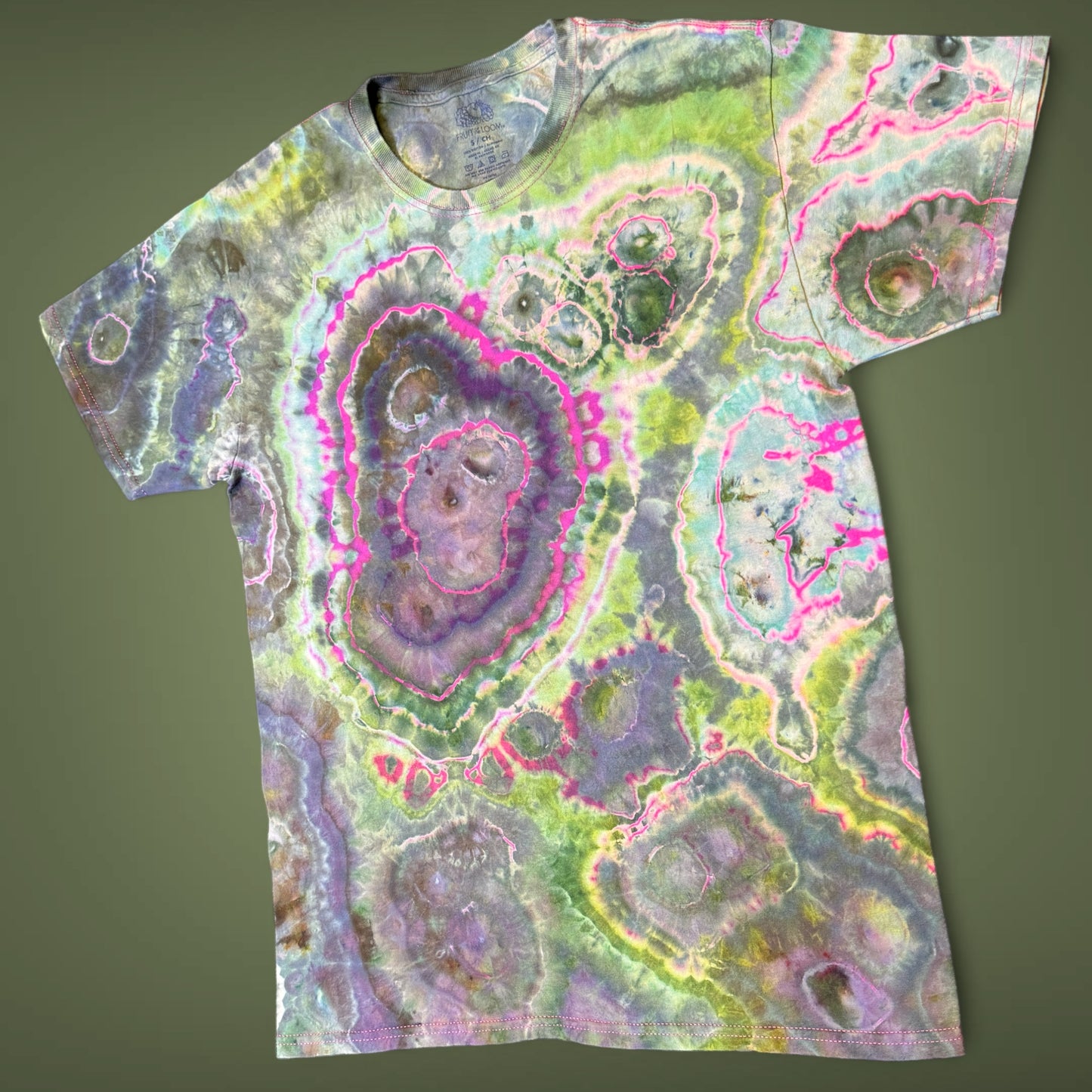 S - pink reversed and ice dyed geode tee