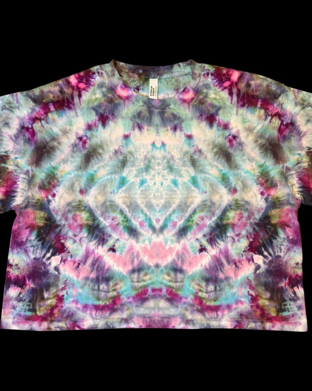 XL - ladies’ fit ice dyed mirrored cosmic rolled boxy cropped tee