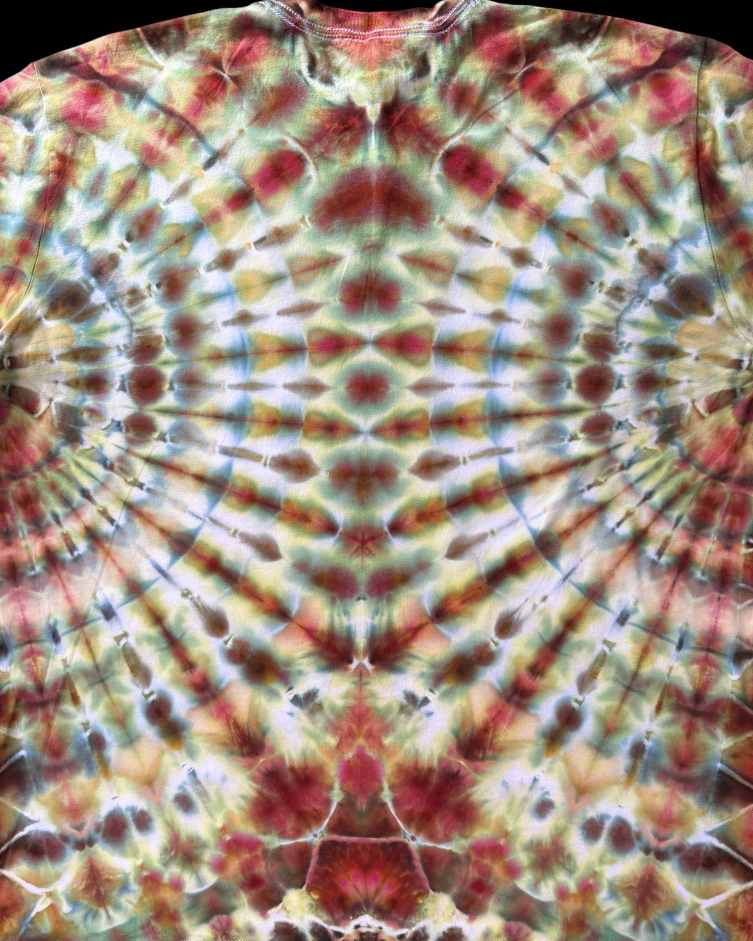 XL - ice dyed blue gray phoenix flame mirrored fan fold long sleeve tee