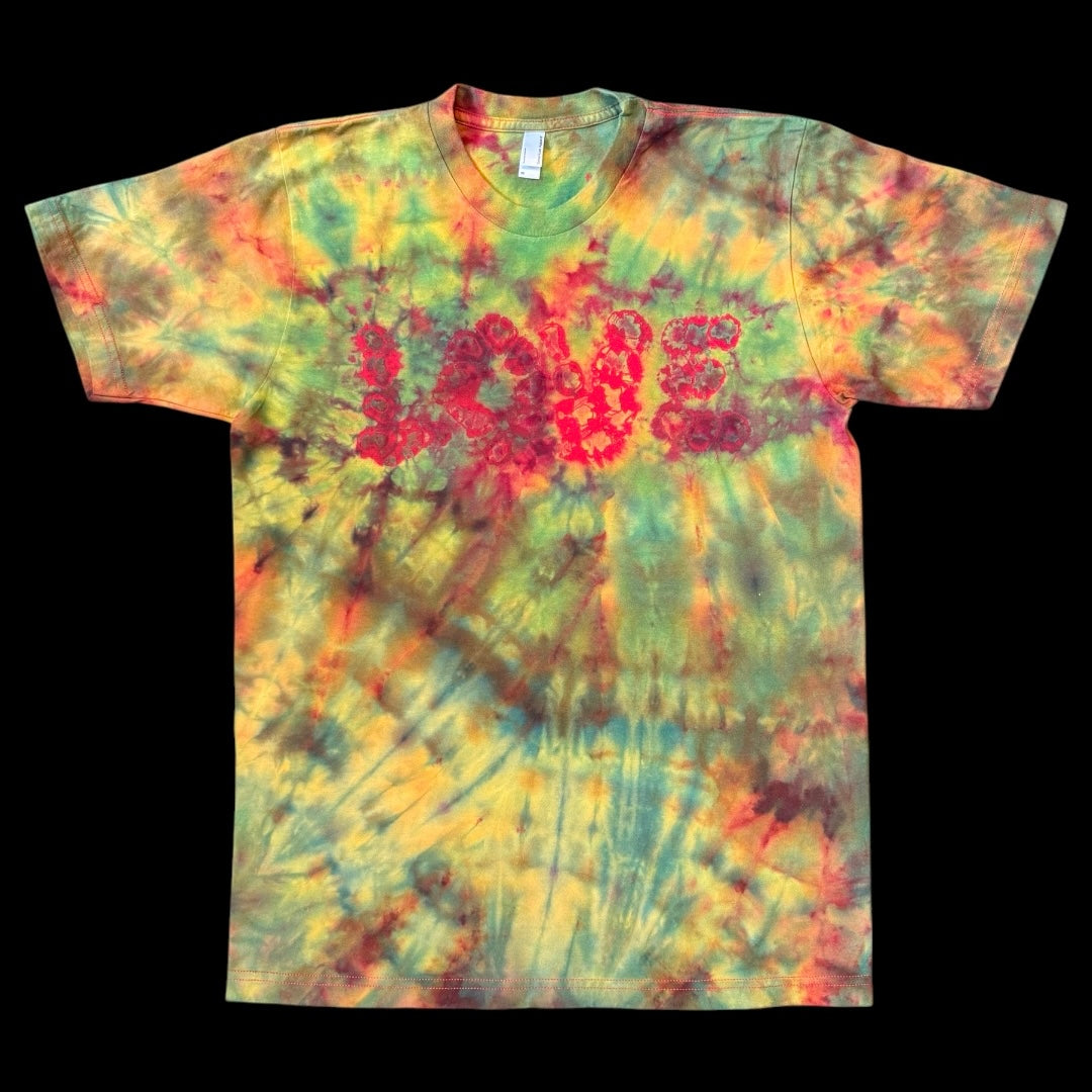 M - red reversed ice dyed ‘love’ tee