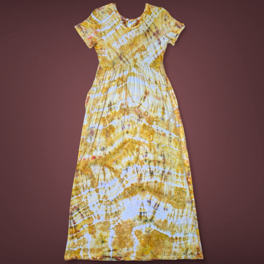 L - ice dyed golden pineapple maxi dress with pockets