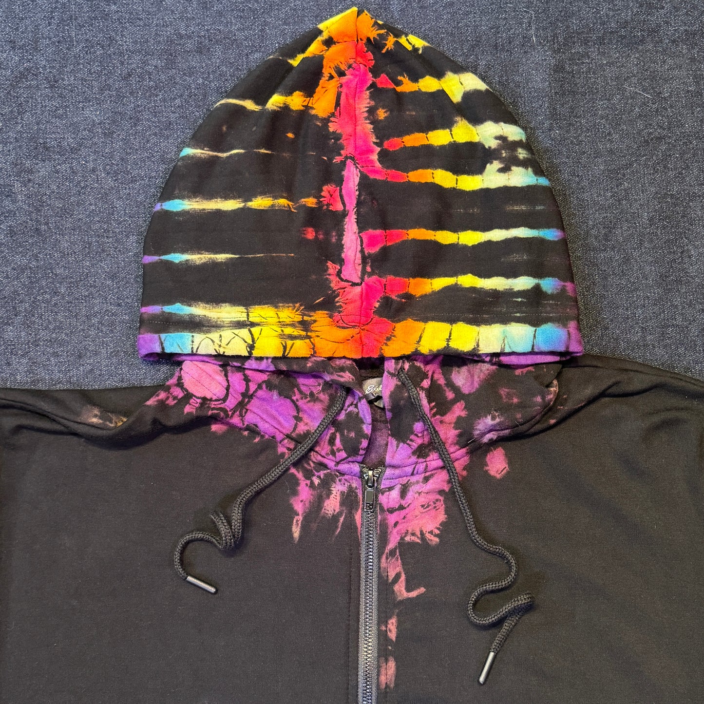 L - reverse dyed rainbow hoodie