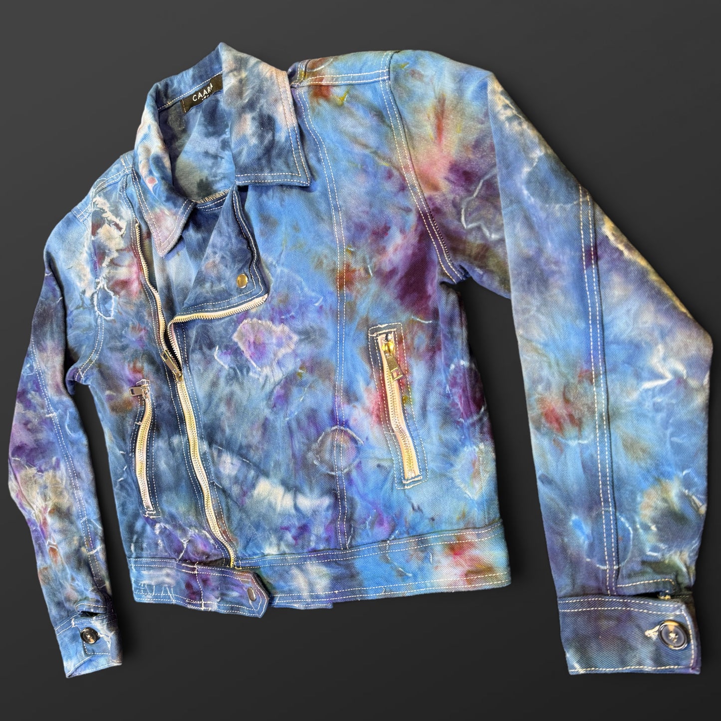 S - ladies’ ice dyed geode moto denim jacket