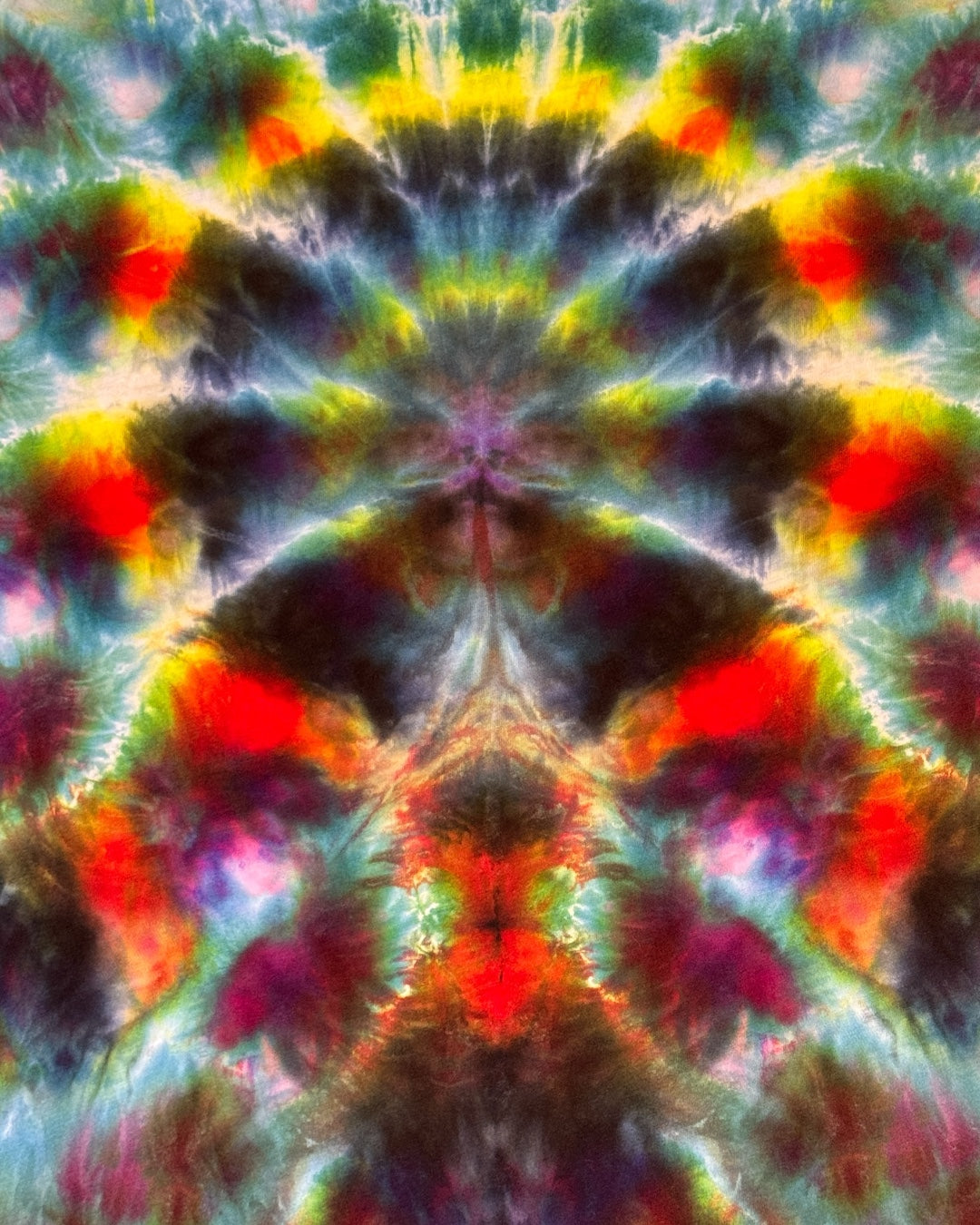 L - ice dyed mindbender b and tangerine cosmic rolled mandala bamboo tee