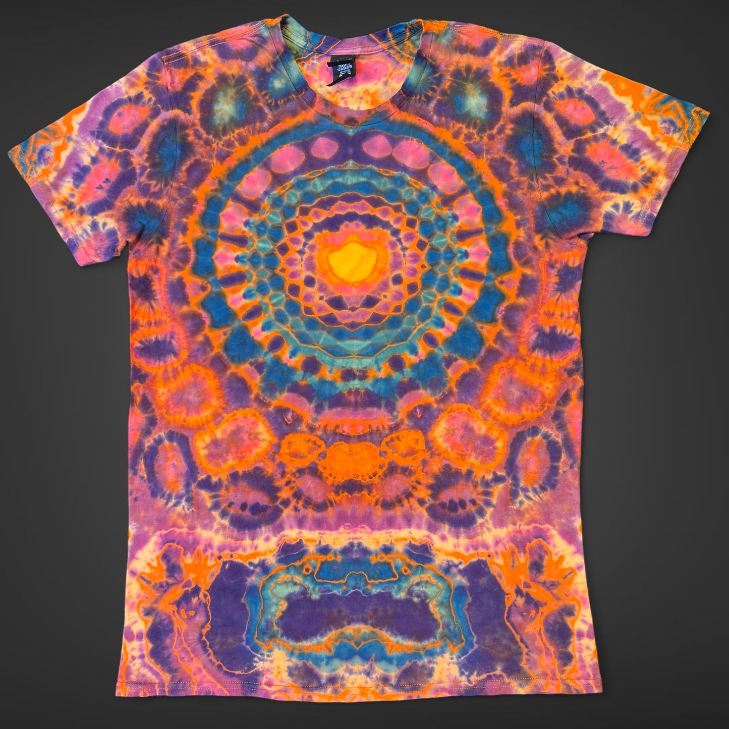 L - orange reverse dyed mandala kenney trip style combo tee