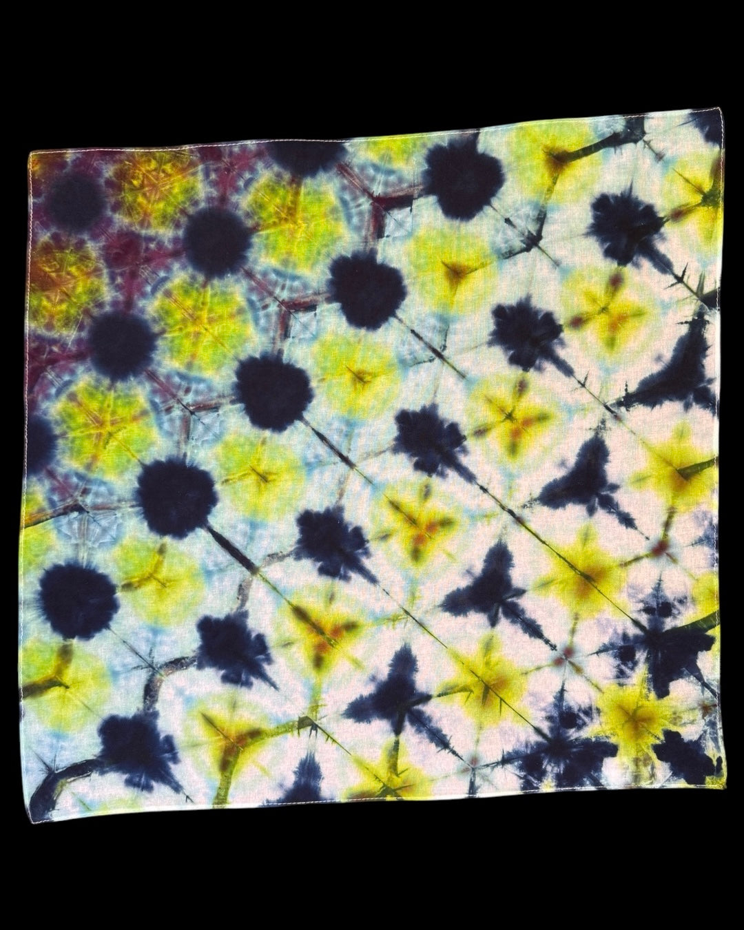 ice dyed navy/lime shibori snow flower bandana