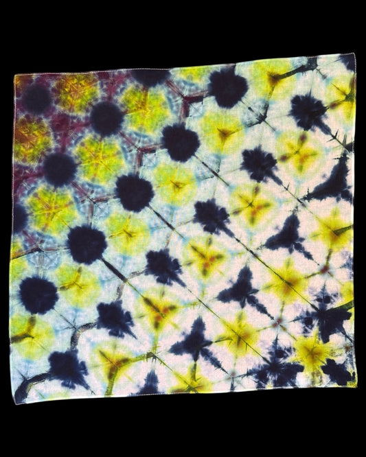 ice dyed navy/lime shibori snow flower bandana