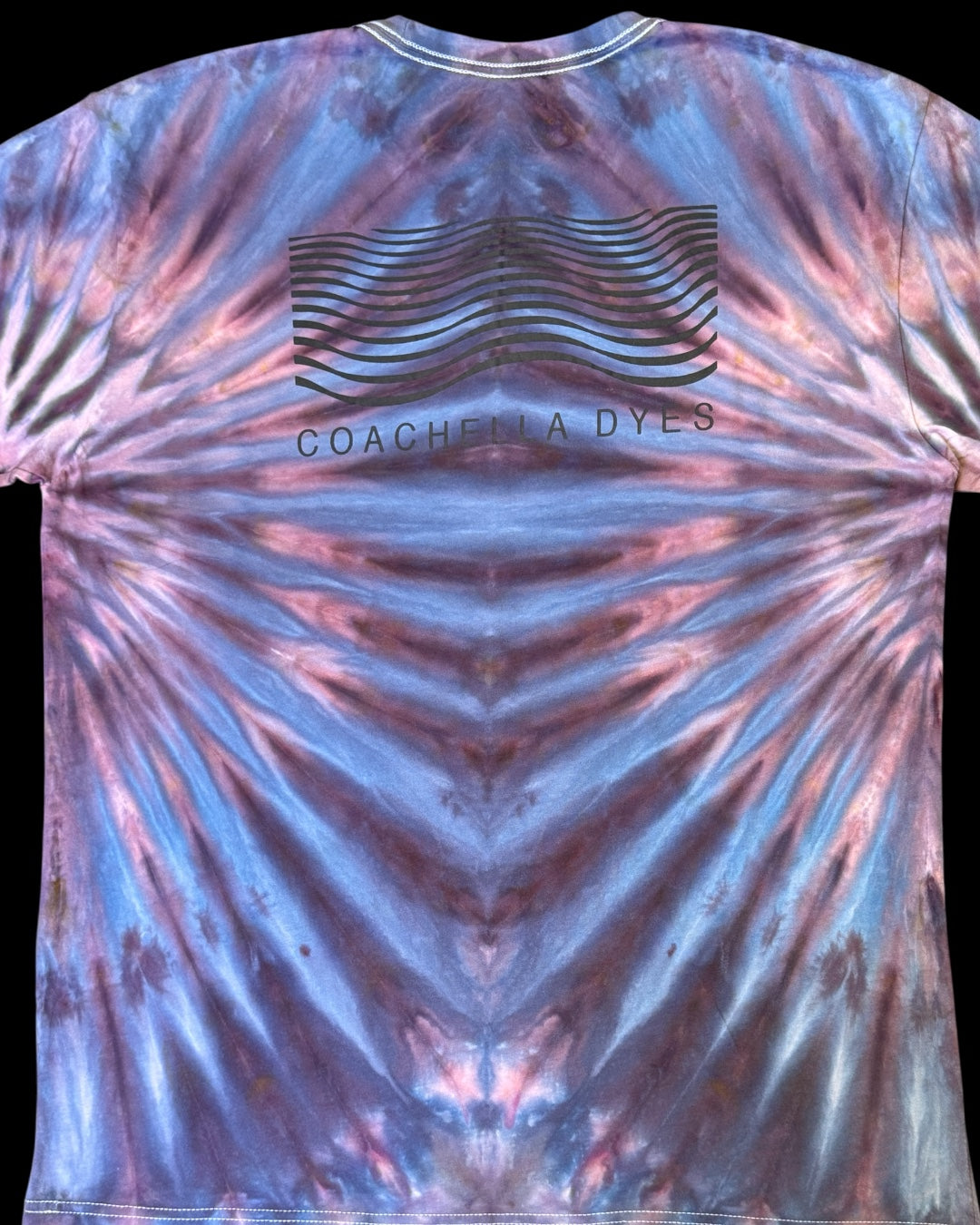 XL - ice dyed ‘blue hour’ mirrored fan fold logo tee