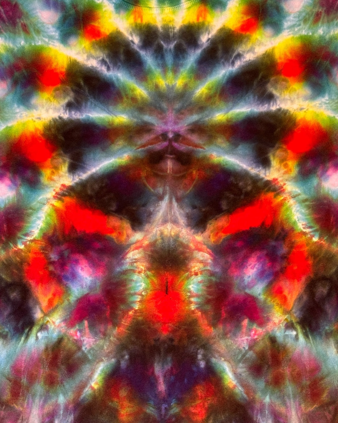 L - ice dyed mindbender b and tangerine cosmic rolled mandala bamboo tee