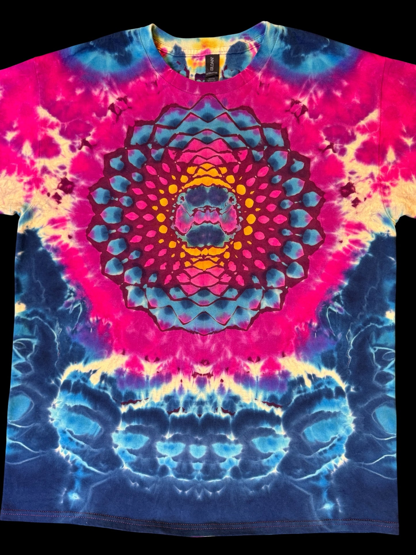 L - burgundy reverse dyed mandala cosmic roll combo tee