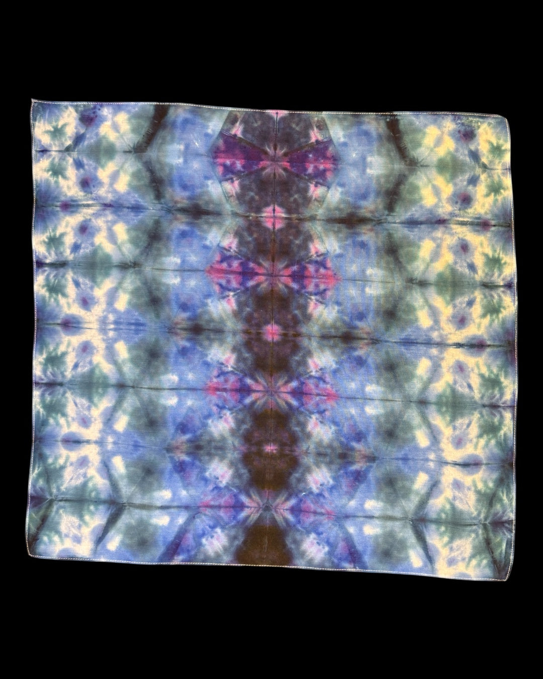 ice dyed avalon and periwinkle sekka shibori bandana
