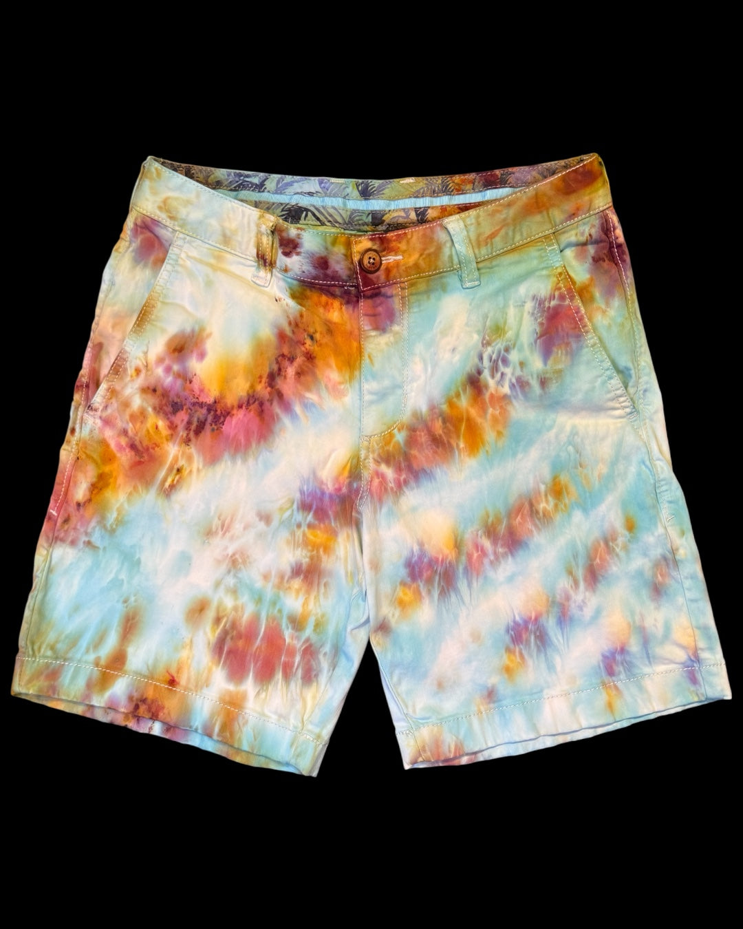 28” waist - upcycled ice dyed cosmic rolled chino shorts