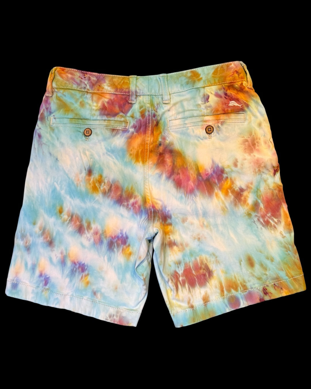 28” waist - upcycled ice dyed cosmic rolled chino shorts