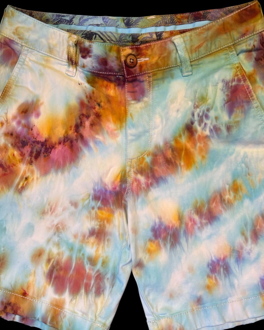 28” waist - upcycled ice dyed cosmic rolled chino shorts