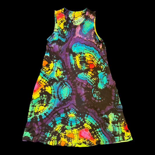 S - reverse dyed geode style dress in rainbows