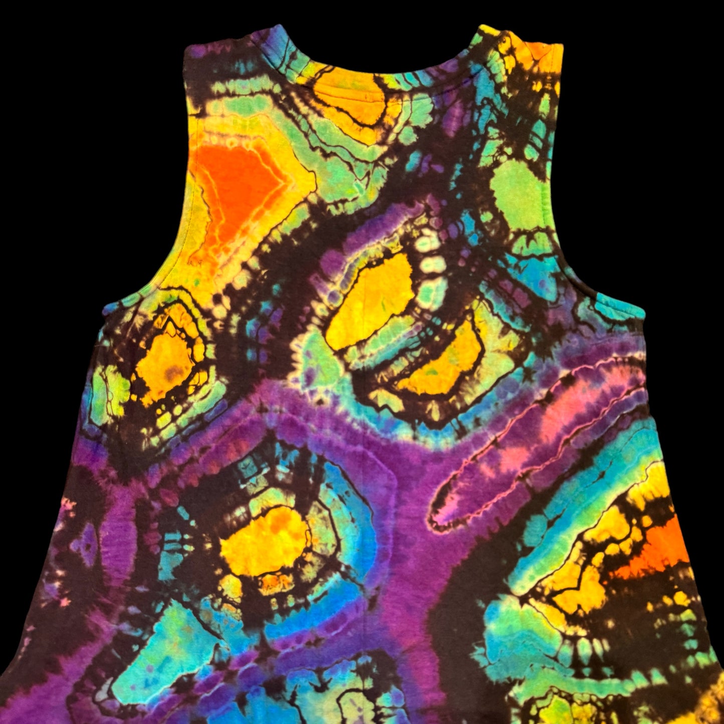 S - reverse dyed geode style dress in rainbows