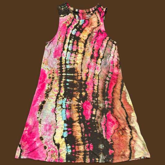 L - reversed ice dyed short tank dress with pockets